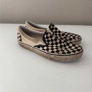Vans Black and Cream Checkerboard Slip-Ons